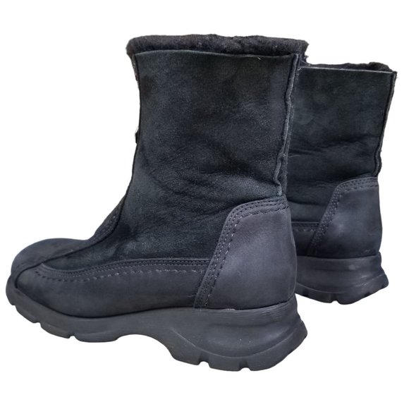 Vintage La Canadienne square toe sherpa lined lug sole black suede platform boot - Picture 4 of 13